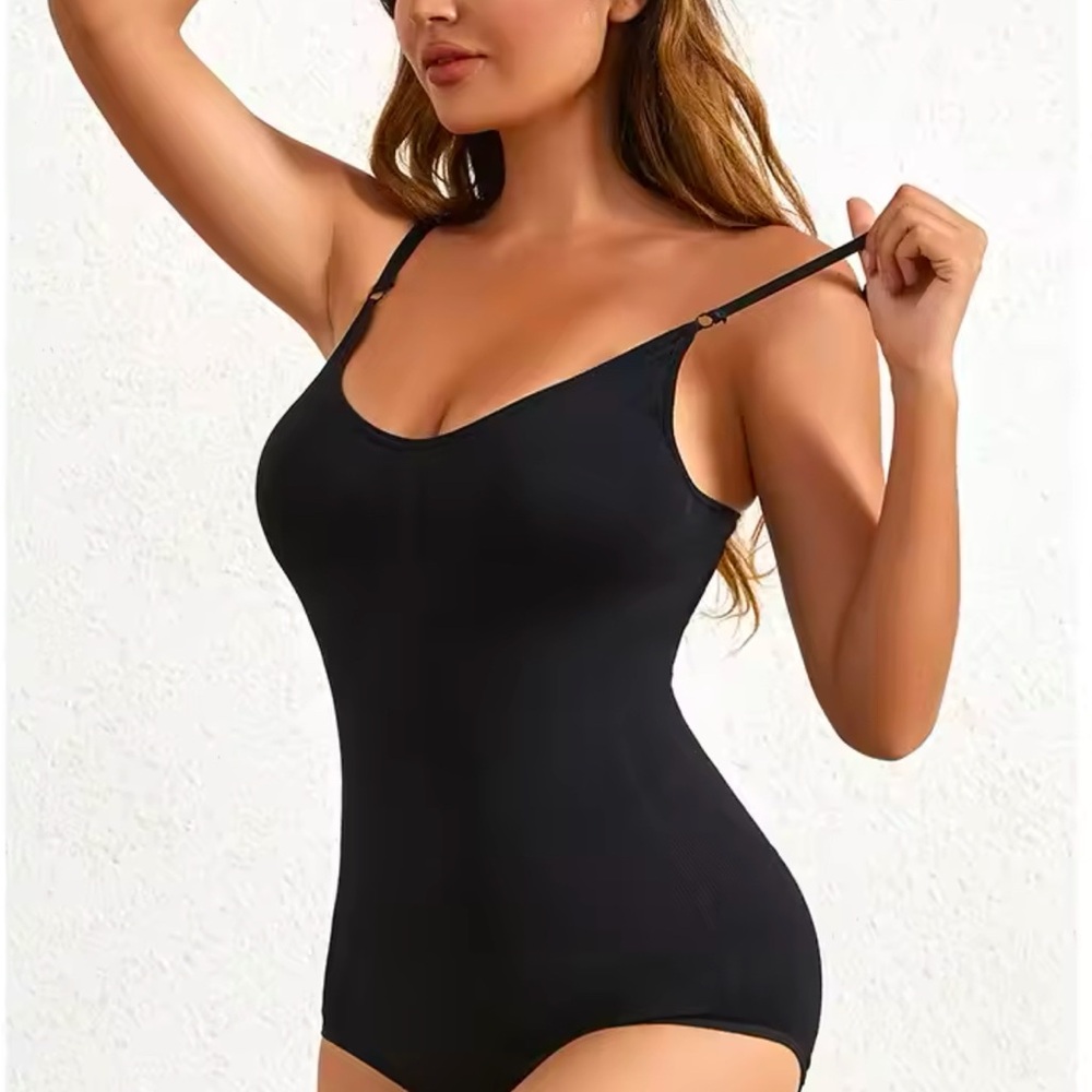 Sleek Black Shapewear Bodysuit with V-Neck